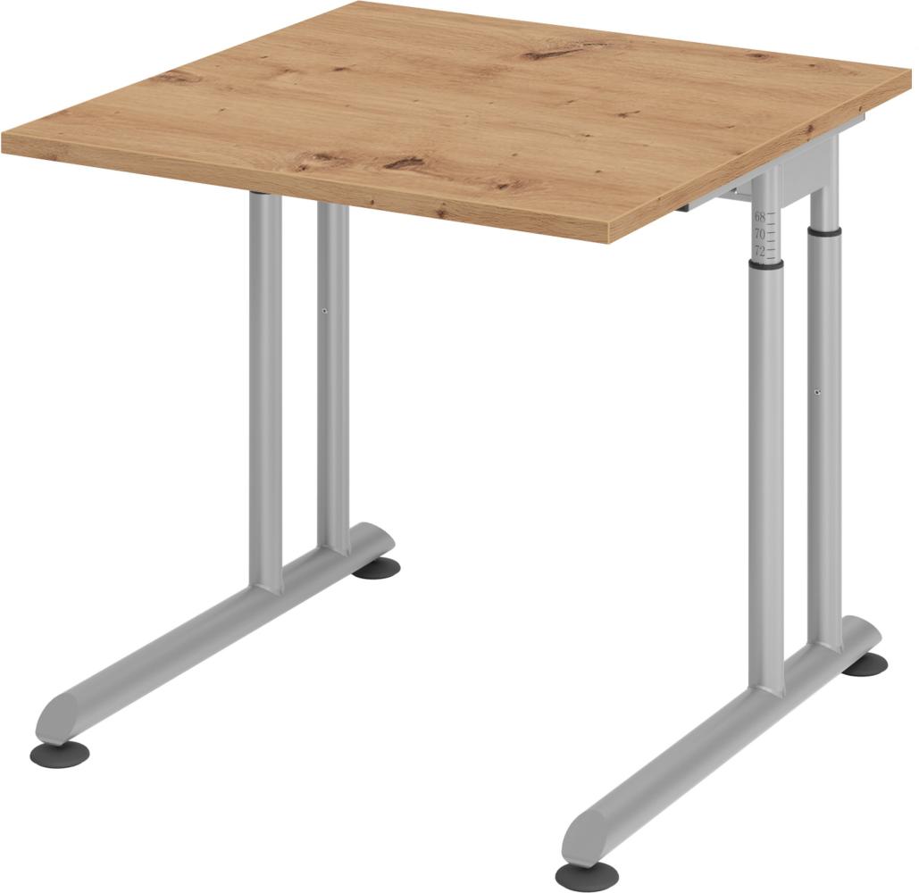 bümö® Schreibtisch Z-Serie höhenverstellbar, Tischplatte 80 x 80 cm in Asteiche, Gestell in silber Bild 1