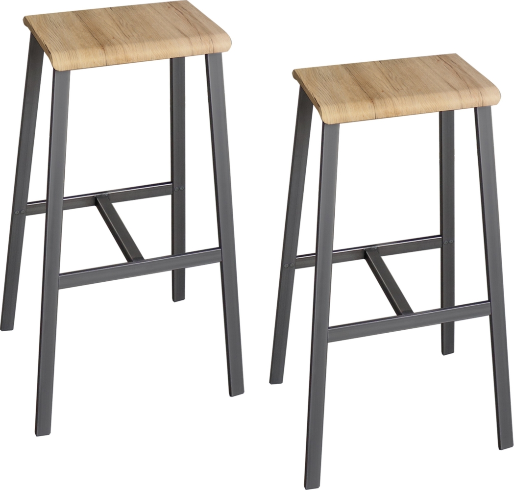 bümö Barhocker 2er Set im Industrial-Design, Barstuhl Asteiche/Rohstahl, Barhocker Holz-Sitz ohne Lehne, Hocker mit Gestell aus Metall belastbar bis 120 kg, SMP1-F-T Bild 1