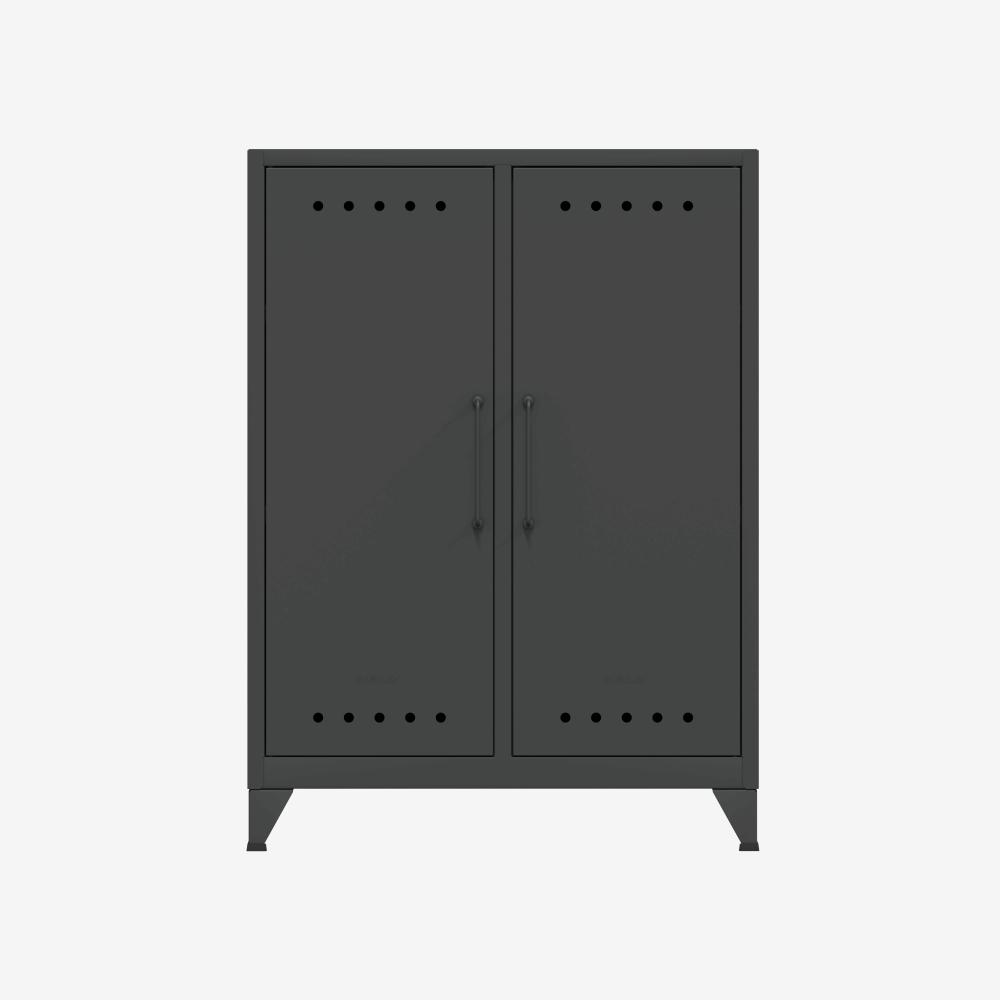 Bisley Fern Middle Sideboard, mit zwei festen Fachböden, aus hochwertigem, nachhaltigem Stahl hergestellt, 16 mm große Design Lüftungslöcher auf allen Türen, moderner und industrieller Flair, mit integrierten Füßen, H 1100 x B 800 x T 400 mm, Farbe ant... Bild 1