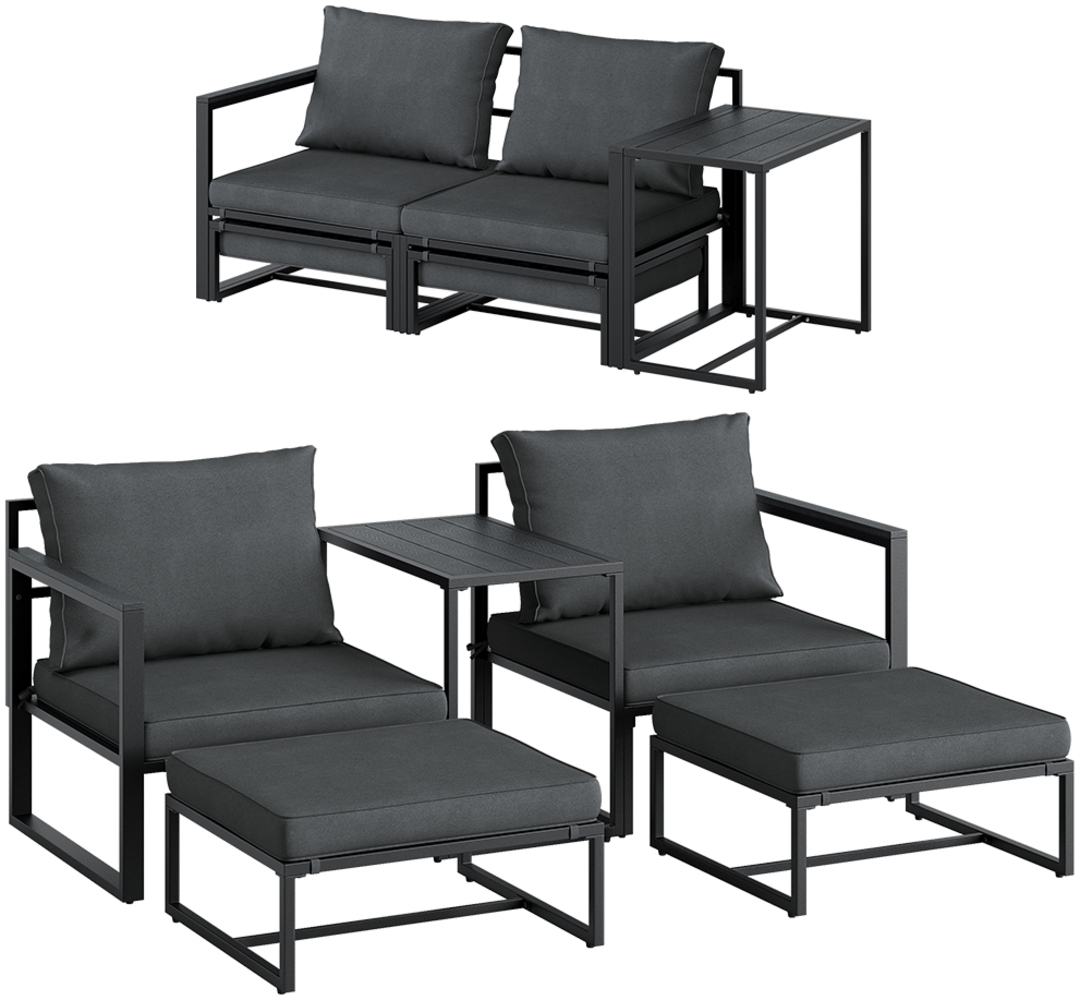 STEELSØN 'Asteri' Gartenlounge-Set, 5-tlg. Metall Sitzgruppe mit 2 Sesseln, 2 Hockern und Tisch, inkl. Polster, schwarz/anthrazit Bild 1