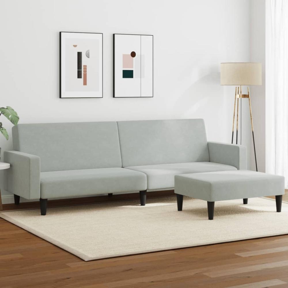 vidaXL Schlafsofa 2-Sitzer mit Fußhocker Hellgrau Samt 3216236 Bild 1