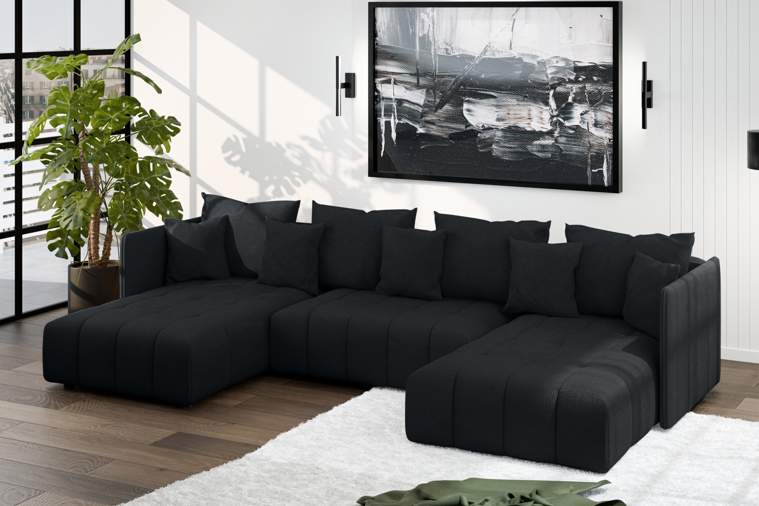 AX LIVING Schwarz Sofa U Form mit Schlaffunktion Veliro U 345 cm breit Bild 1