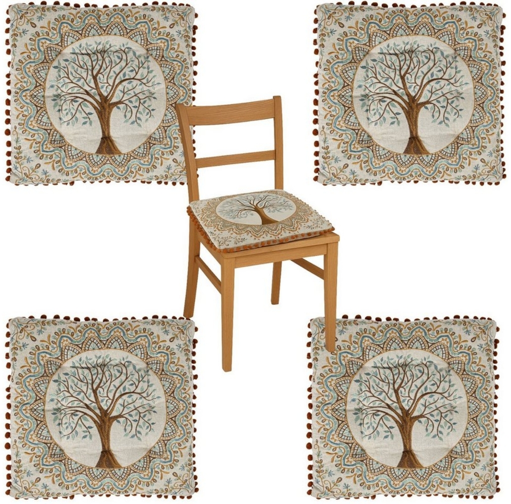 Marrakesch Orient & Mediterran Interior Stuhlkissen Stuhlkissen Set 4er Guansha Braun 40x40x6cm, Boho Baum des Lebens Bild 1