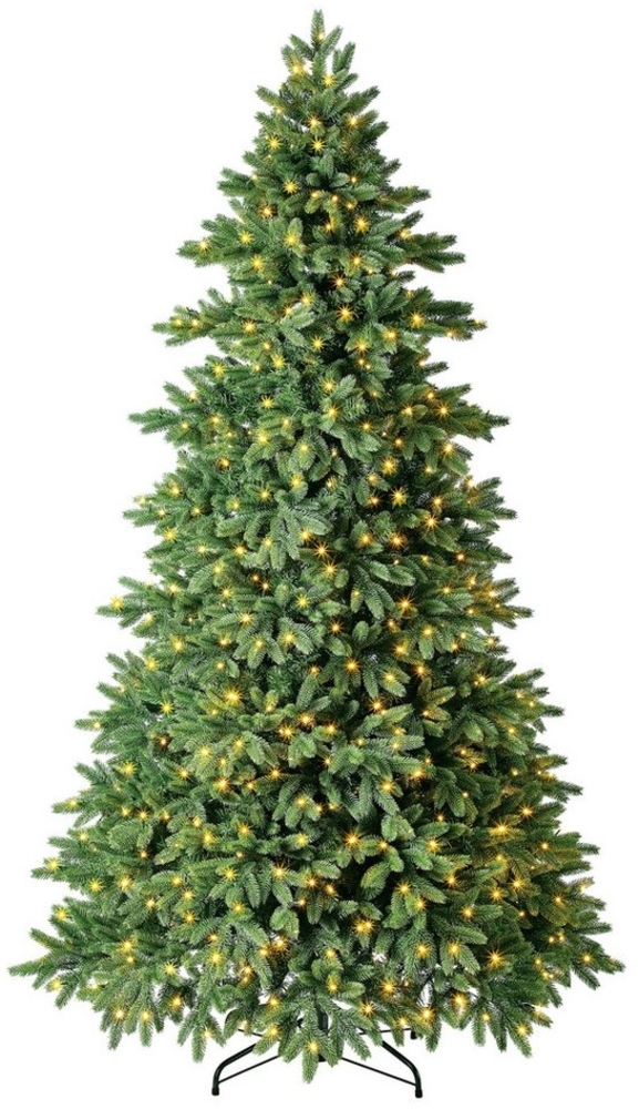 Dehner Künstlicher Weihnachtsbaum Lyra, mit LED/Ständer/Fernbedienung, Höhe 240 cm, Ø 142 cm, Lichtfarbe warmweiß, aus Metall/PVC/Polyethylen, Farbe grün Bild 1