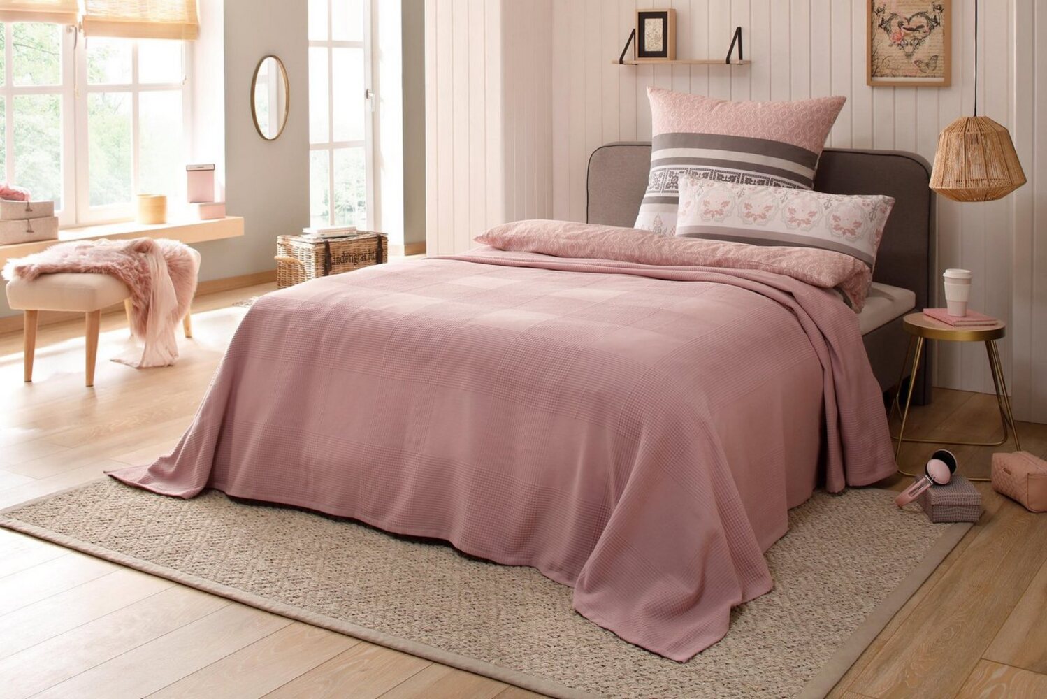 my home Tagesdecke Mira, leichte Tagesdecke aus 100% Baumwolle, uni Überwurf, ohne Füllung Bild 1