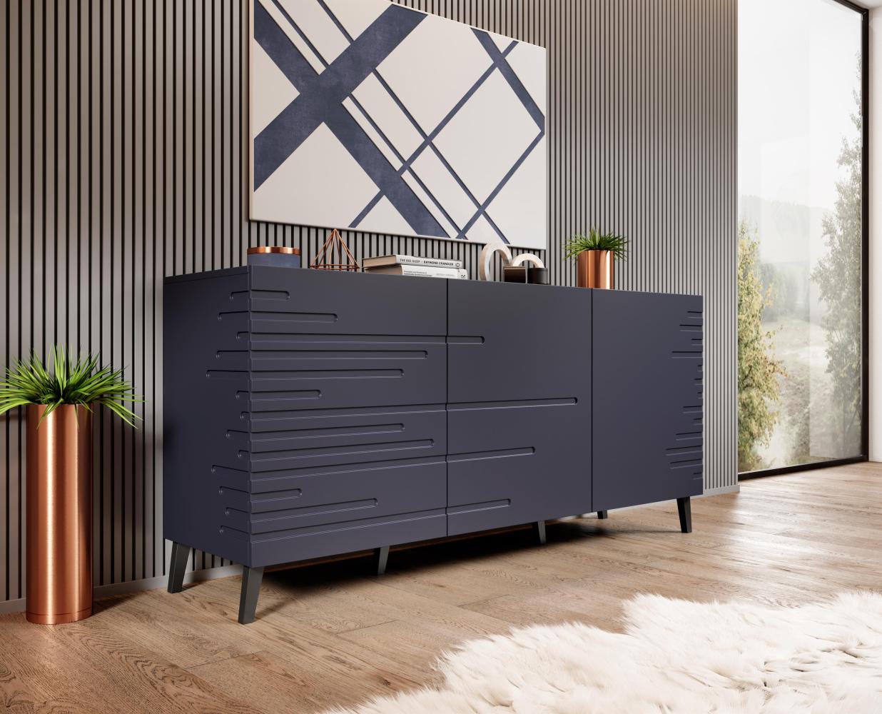 Domando Sideboard Cilento Modern Breite 155cm, modern gefräste Fronten und Seiten in Navy Blau Bild 1