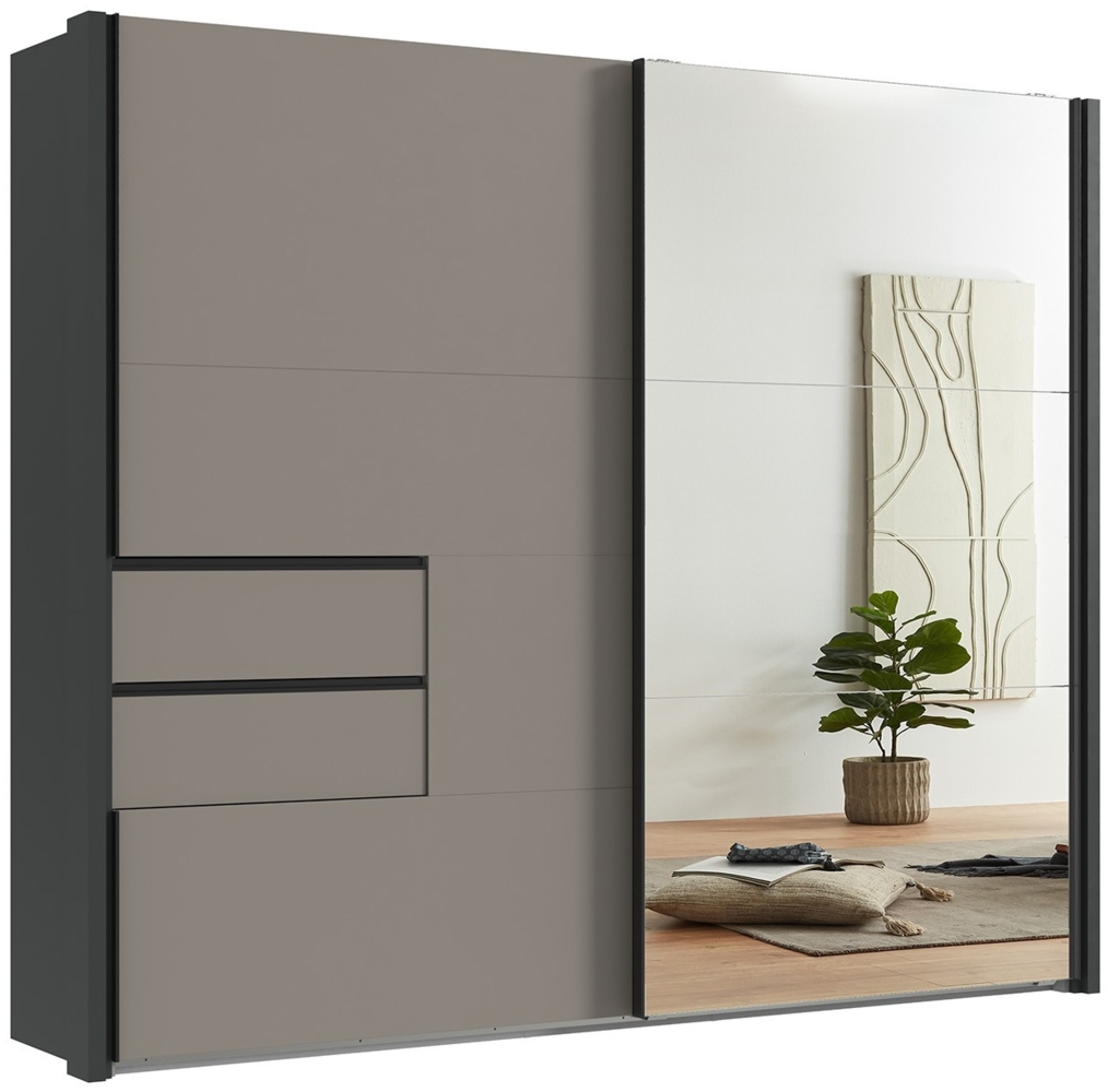 Schwebetürenschrank Kleiderschrank Passepartout 262 cm Schubl. Sand Grau Spiegel Bild 1