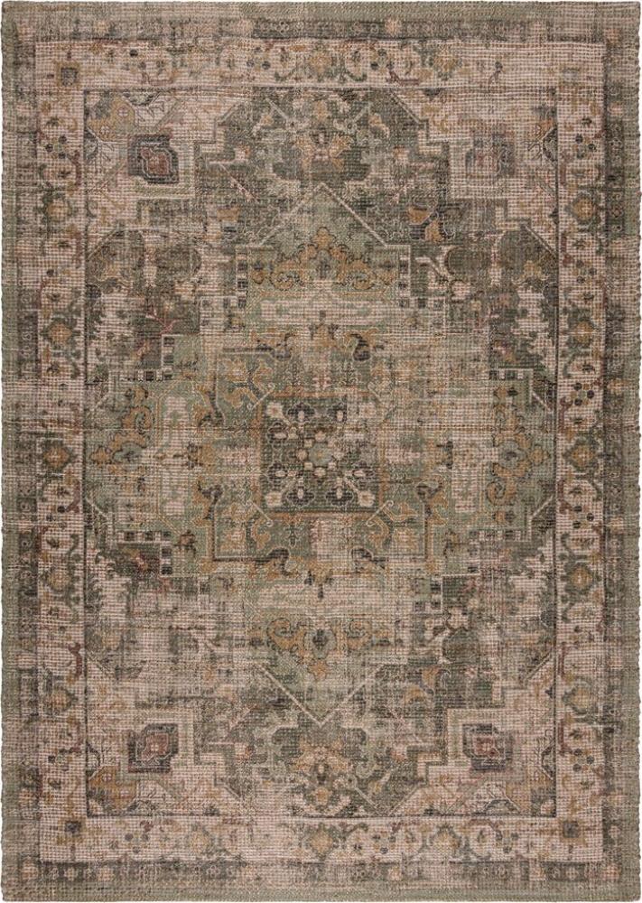 Robuster Vintage-Teppich aus Jute und Polyester, Distressed-Design, ideal für viel genutzte Räume, rutschfest, braun-grün - DEEPE Kollektion von Kadima Design. Größe: 200x290 cm Bild 1