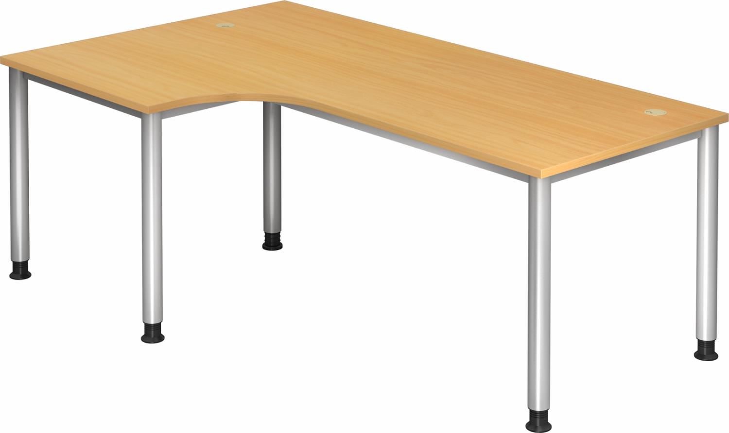 bümö höhenverstellbarer Eckschreibtisch H-Serie 200x120 cm in Buche, Gestell in Silber - Schreibtisch L Form, großer Tisch für's Büro, Computertisch höhenverstellbar, HS-82-6 Bild 1