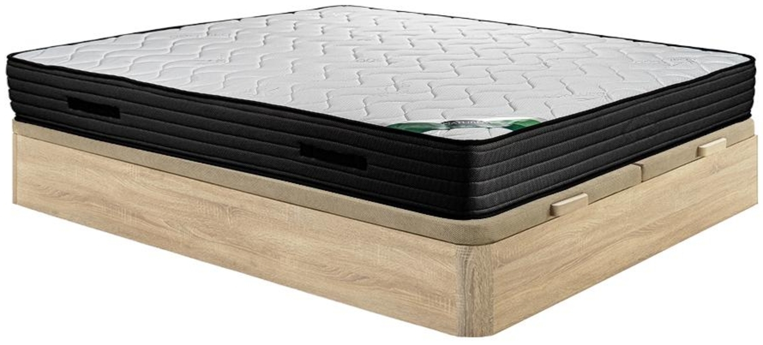 Vente-unique - Set aus Bettgestell mit Bettkasten + Schaumstoffmatratze - 180 x 200 cm - Bambusbezug - Stärke 25 cm - Holzfarben hell - BERENDI von NATUREA Bild 1