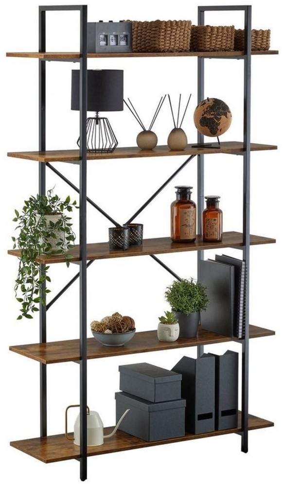 CARO-Möbel Bücherregal MEDA, Regal im Industrial Stil aus Metall in schwarz und MDF braun 5 Regalbö Bild 1