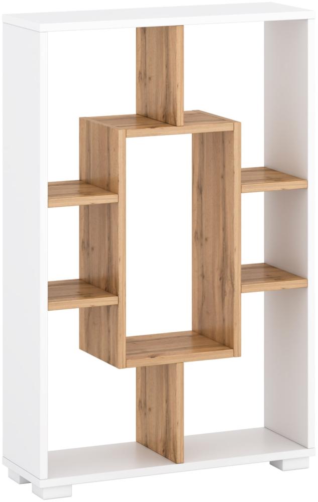 Regal Standregal Wandregal 7 Fächer Bücherregal 4 Varianten Eiche Weiß Holz Massiv Modern Bild 1