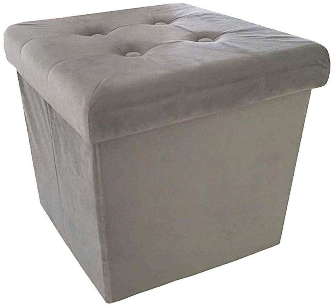 style home Sitzhocker faltbare Sitzbank mit Stauraum, 38*38*38cm (Aufbewahrungsbox mit Deckel, gepolstert Sitzwürfel Fußhocker), für Wohnzimmer Schlafzimmer, Sitztruhe aus Samt, Hellgrau Bild 1