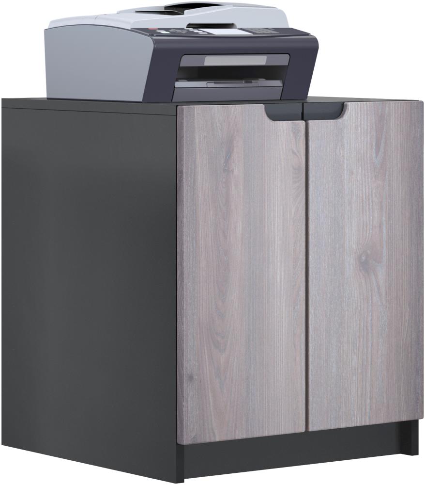 Druckerkommode Logan, Aktenschrank mit 2 Fächern und 2 Türen, Korpus in Schwarz matt, Fronten in Eiche Nordic, (51 x 60,5 x 54 cm) Bild 1