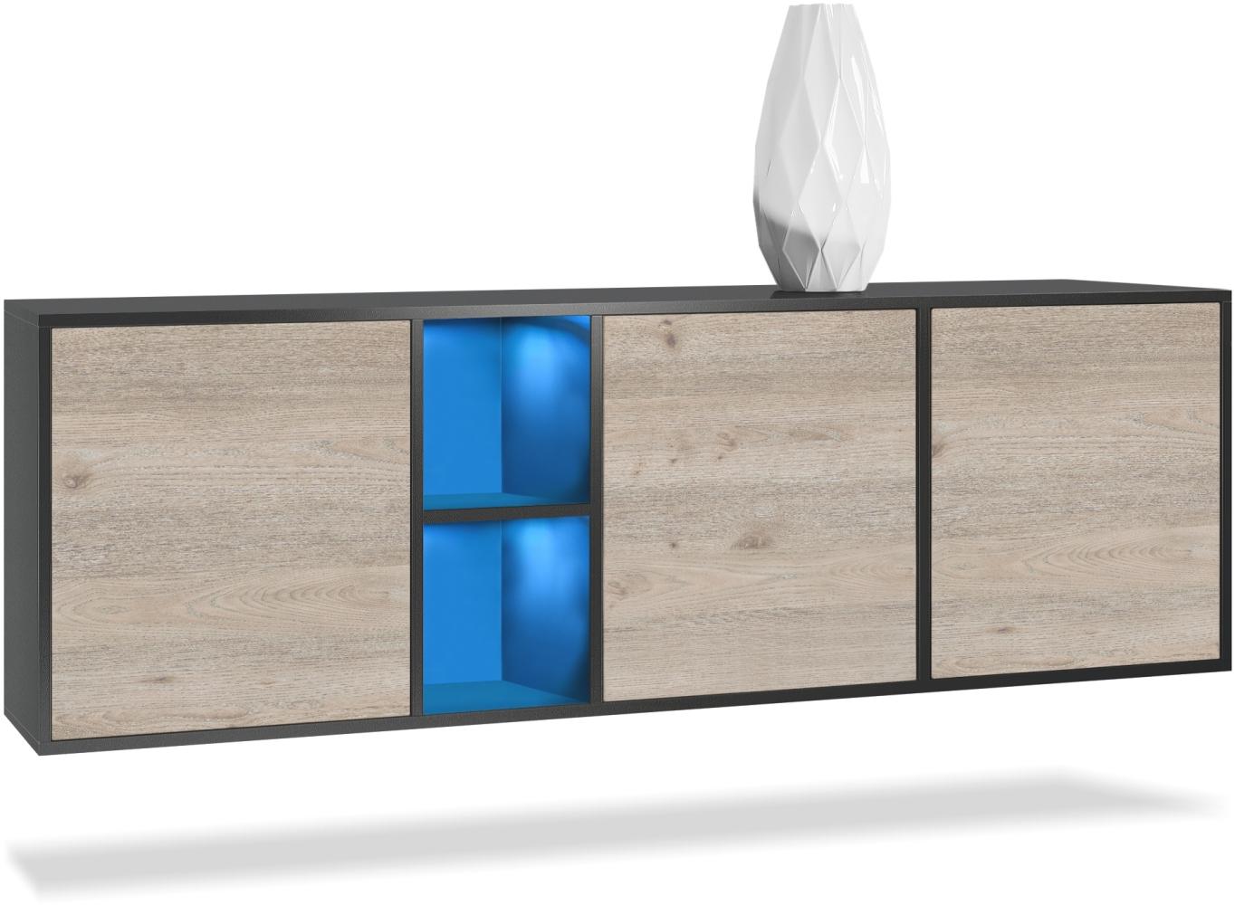 Vladon Kommode Cuba - Schwarz matt/Eiche Nordic - Modernes Sideboard für Ihr Wohnbereich - (BxHxT) 182x53x35 cm Bild 1