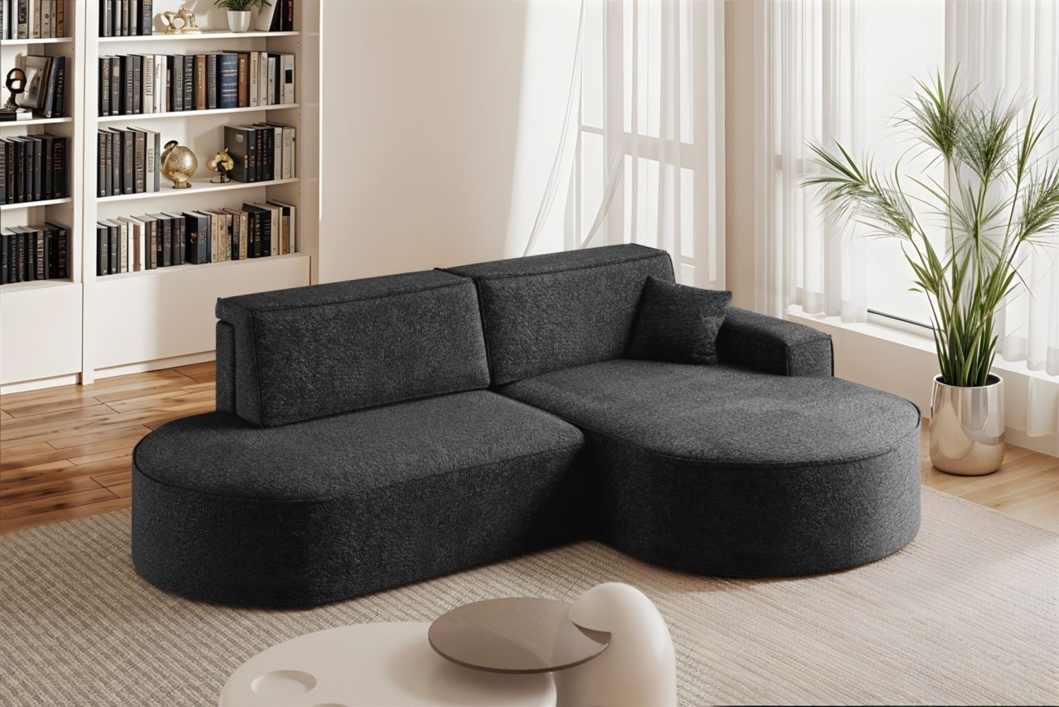 Ecksofa Schlafsofa Sofa VENEDIG Stoff Arena Schwarz Ottomane Rechts Bild 1
