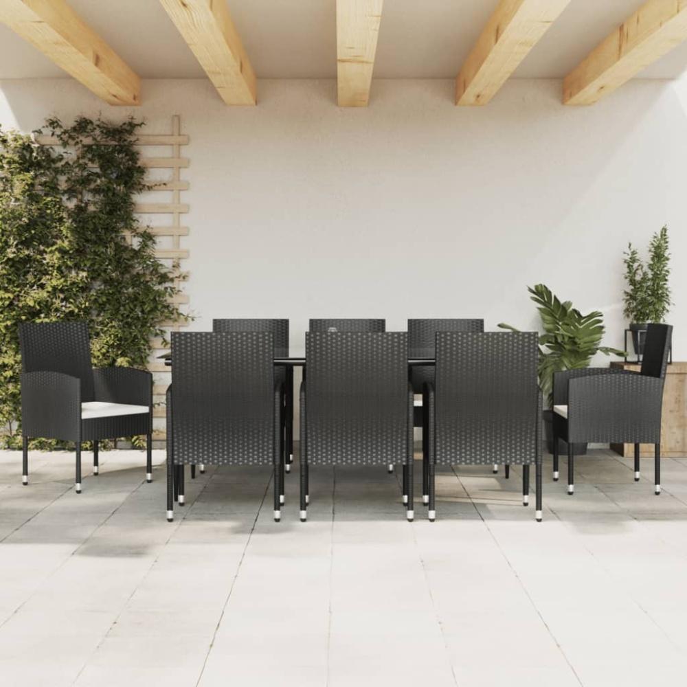 vidaXL 9-tlg. Garten-Essgruppe Schwarz Poly Rattan und Stahl Bild 1