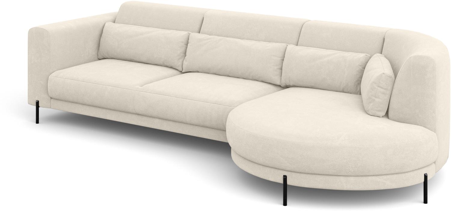 MEBLINI Ecksofa mit Kissen und Metallbeinen - Abgerundetes Sofa - Couch L-Form - Eckcouch - Wohnlandschaft - BOBBY - 319x159x89cm Rechts - Creme Samt Bild 1