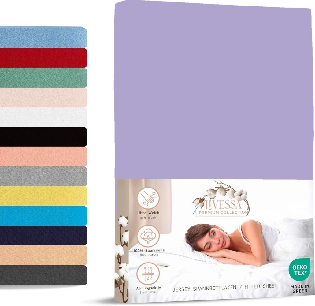 livessa Spannbettlaken weicher Jersey aus 100% Baumwolle Bettlaken in Größe 90x200, 140x200, Gummizug: Rundumgummizug, 180x200 Laken, Spannbettlaken für Matratzenhöhe bis zu 30 cm Bild 1