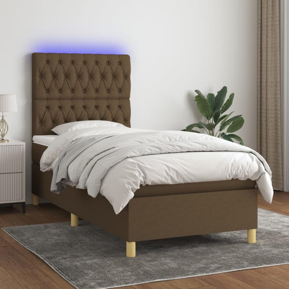 Boxspringbett mit Matratze & LED Stoff Dunkelbraun 80 x 200 cm, Härtegrad: H2 [3135632] Bild 1