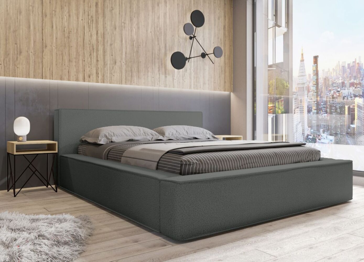 Polsterbett Doppelbett OMAHA 160x200cm in Stoff Now or Never Anthrazit Bild 1