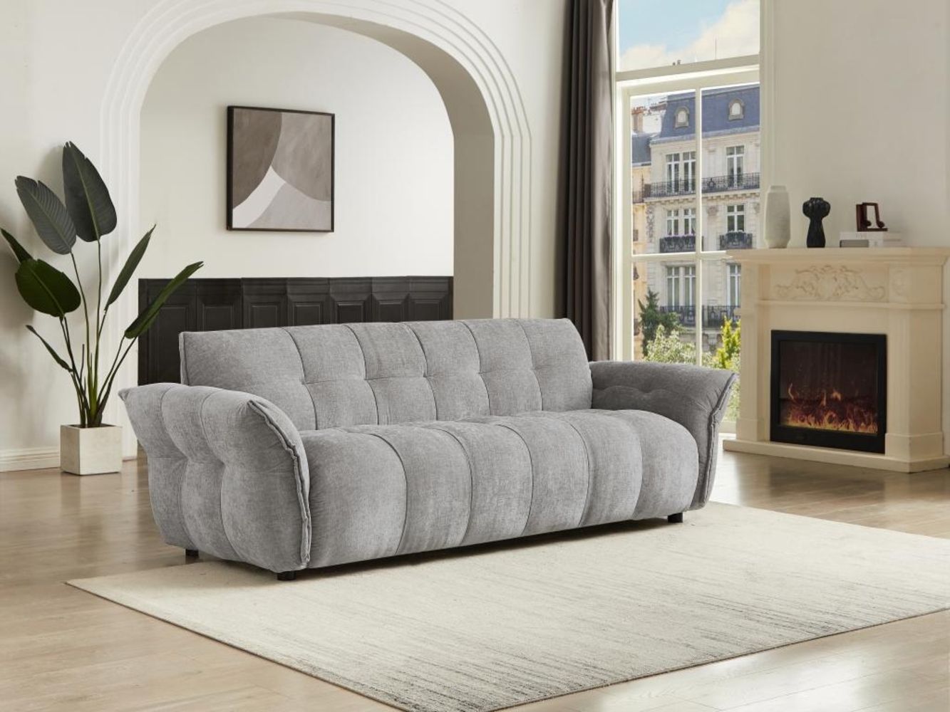 Vente-unique - Sofa 3-Sitzer - melierter Stoff - Grau - NAPIZO Bild 1