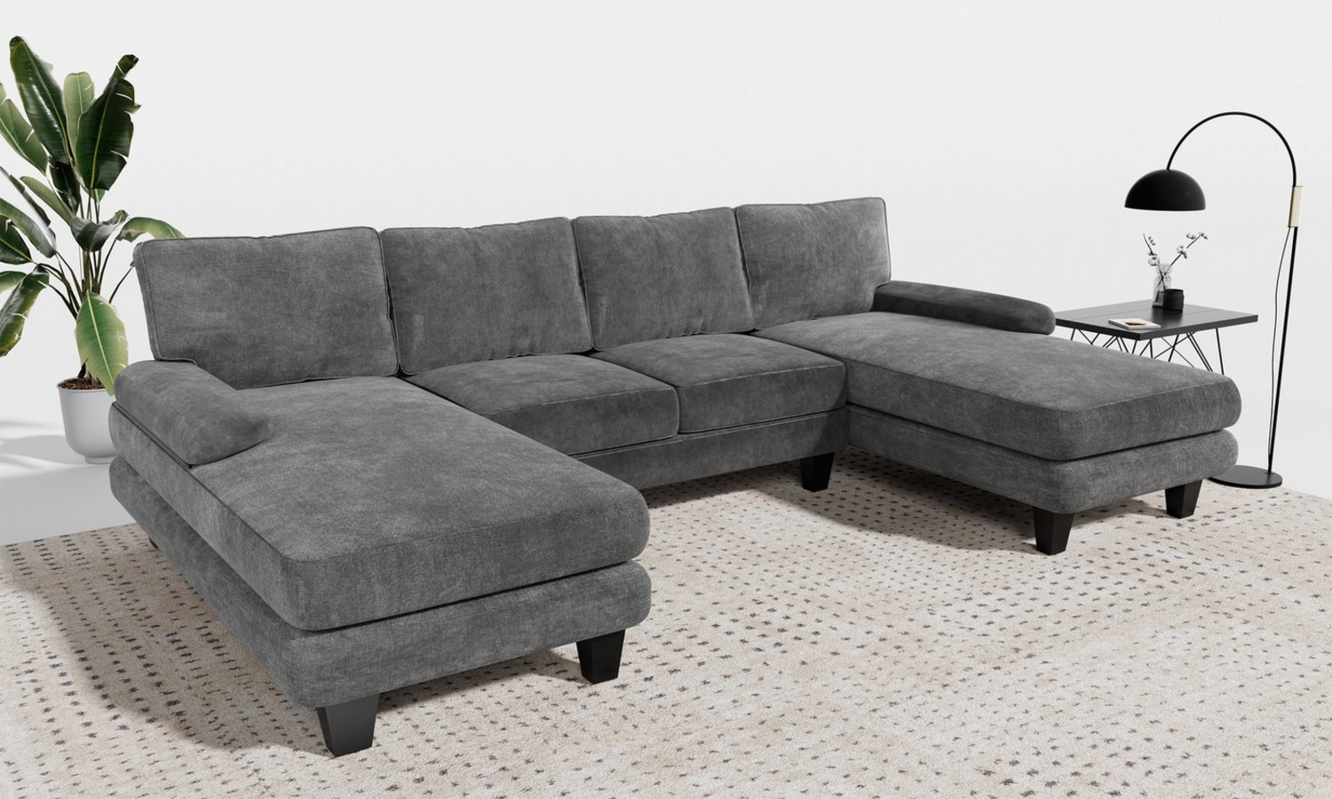 HOMALL Ecksofa Ecksofa mit Abnehmbarer Sofabezug, U-Shape Sofa mit 4 Kissen, Grau, (L*B*H)292*138*86cm Abriebfestes und atmungsaktives Chenillegewebe Bild 1