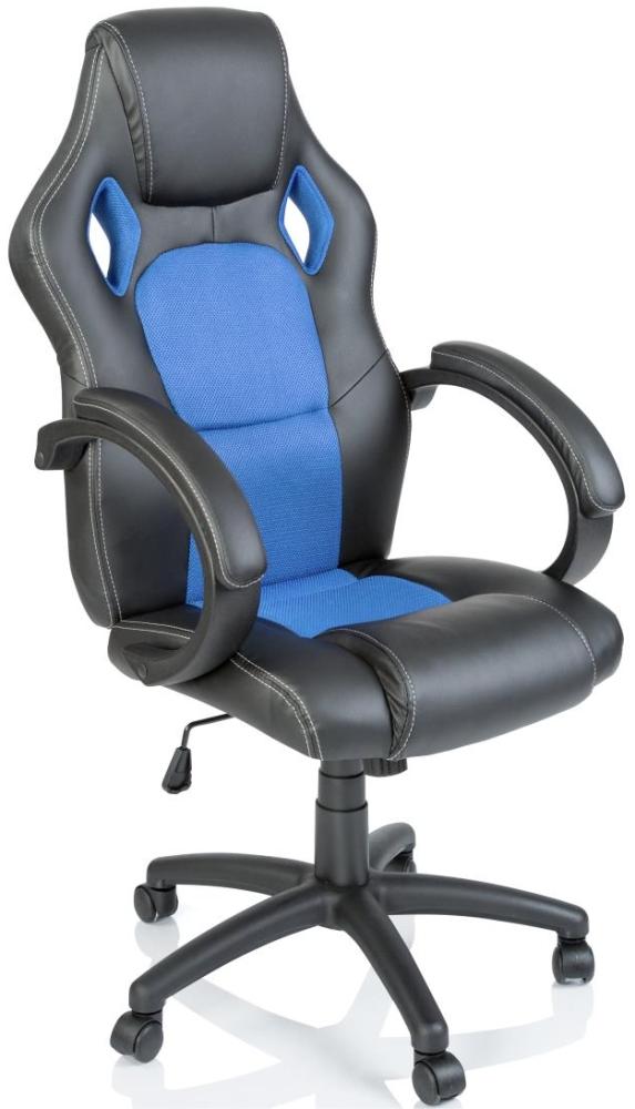 Tresko Racing Chefsessel Bürostuhl Drehstuhl Schalensitz Bürosessel Schreibtischstuhl schwarz/hellblau Bild 1