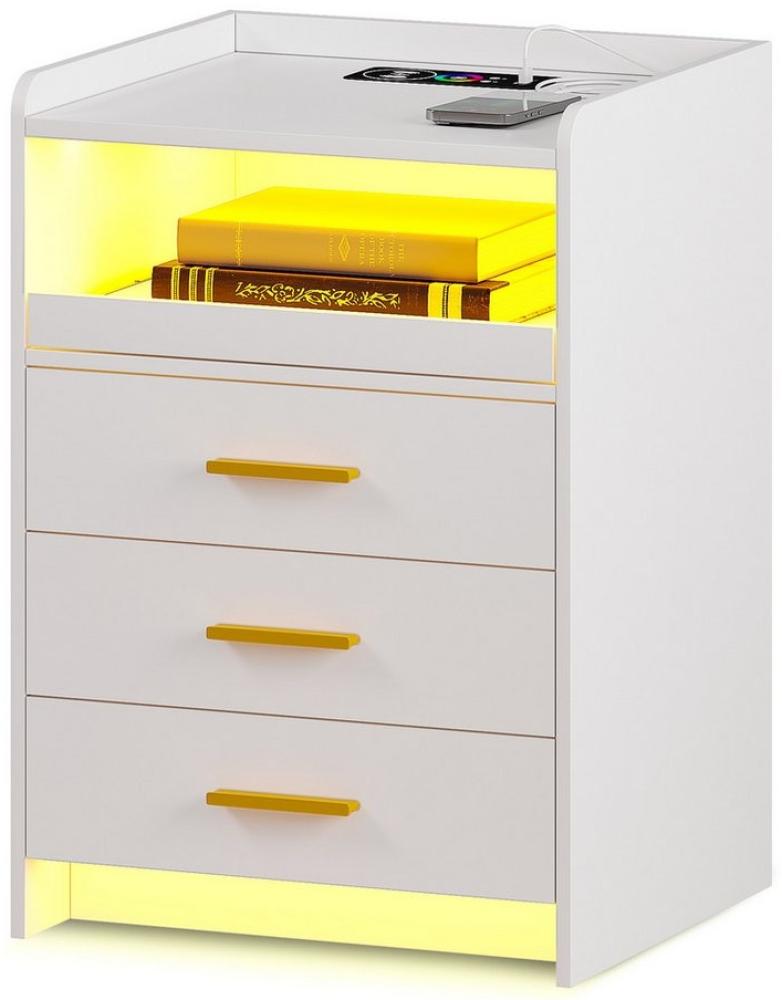 LVifur Nachttisch Smart Nachtschrank 24-farbig dimmbar, Sideboard mit 3 Schubladen (1-St), USB & Type-C, automatischer Sensor, 45Tx40Bx64H cm, Weiß Bild 1