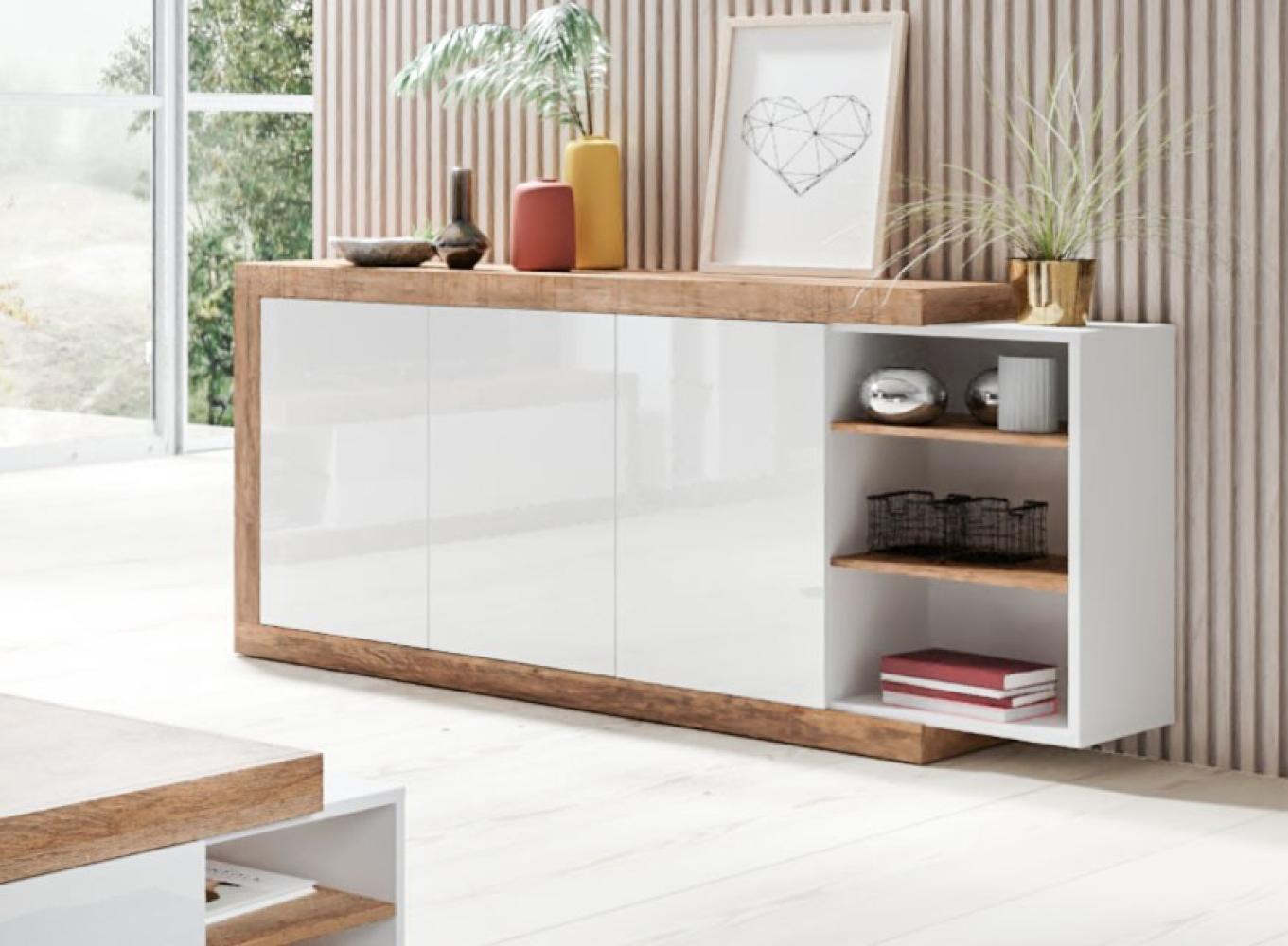 Sideboard "Sintra" Kommode 180cm weiß Hochglanz samdal eiche Bild 1