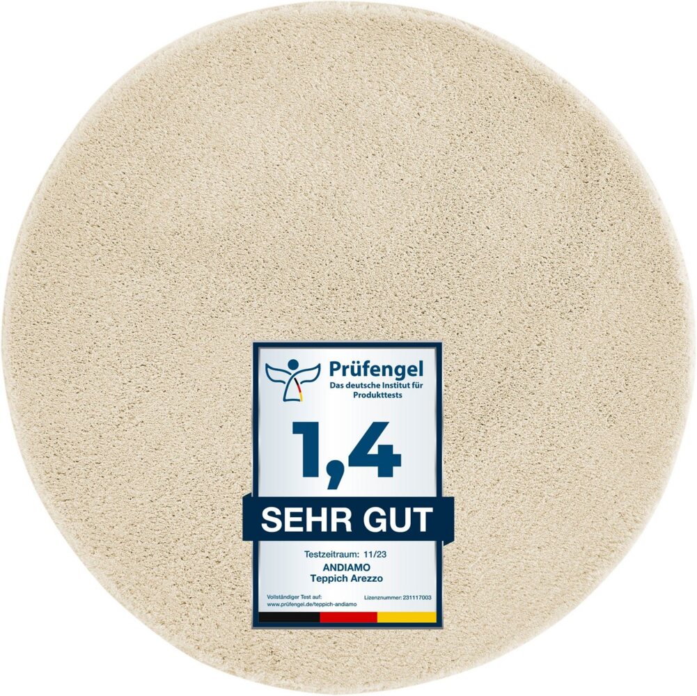Andiamo Badematte Arezzo, Höhe 16 mm, rutschhemmend beschichtet, fußbodenheizungsgeeignet, schnell trocknend, Polyester, rund, Uni Farben, weich & kuschelig, auch in rund und als 2er Set erhältlich Bild 1