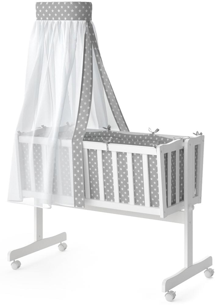 VITALISPA Wiege NOAH Schaukelwiege Babywiege Holz Weiß Grau Bett Set Buche Bild 1