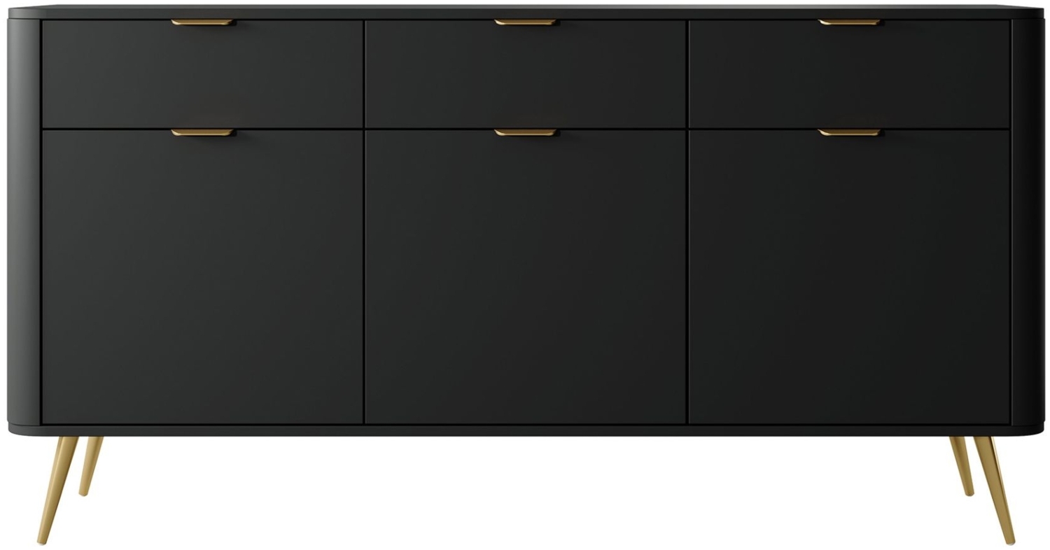 Selsey 'Oval' Sideboard 3-türig mit 3 Schubladen, schwarz, ca. 84 x 163 x 38 cm Bild 1