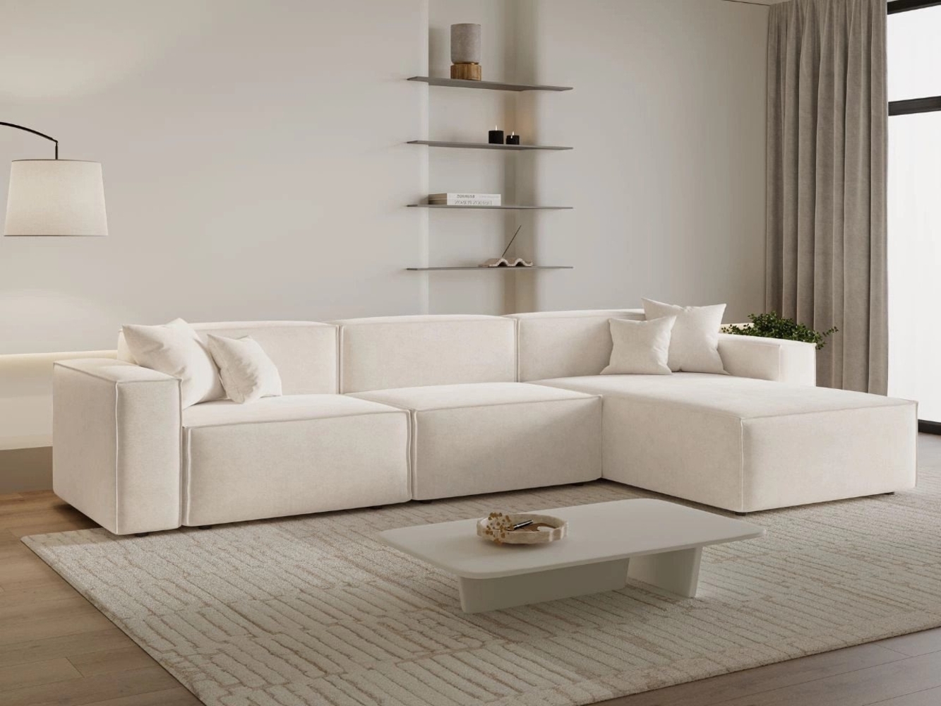 GrainGold Ecksofa L-Form ARIZONA - 265x180 cm, Creme, Rechts, Wellenfedern, HR37-Schaum und T30-Schaum Bild 1