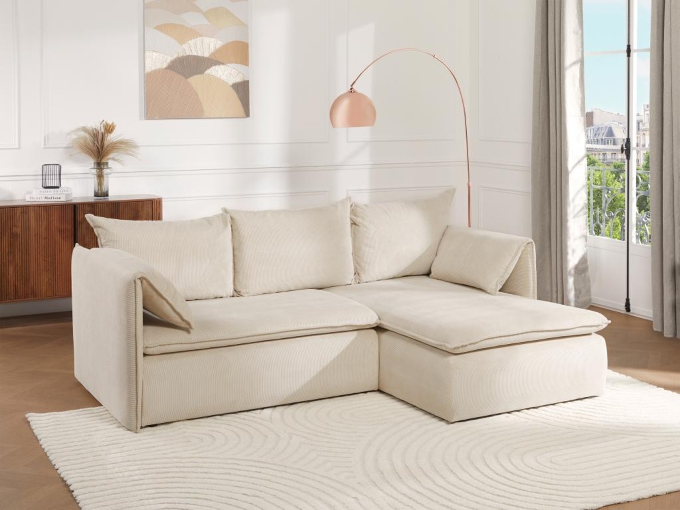 Vente-unique - Ecksofa mit Schlaffunktion - Ecke Rechts - Cord - Beige - TEODORA Bild 1