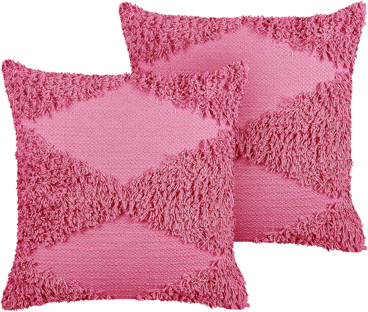 Kissen 2er Set RHOEO Baumwolle 45 x 45 cm Geometrisches Muster Getuftet Rosa Bild 1