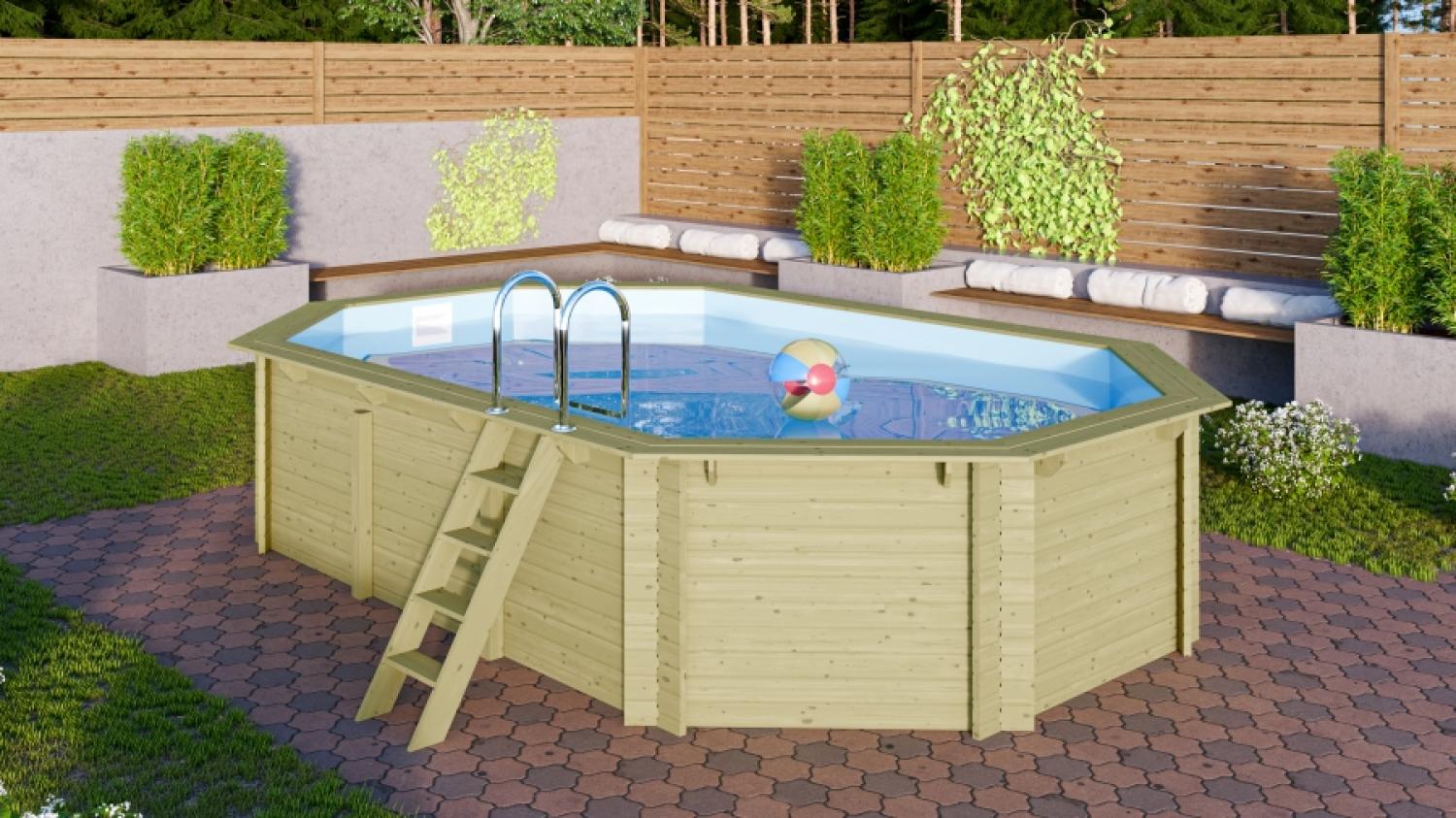 Karibu Pool Modell 4A Classic 400x611 cm, Holz kdi mit blauer Poolfolie Bild 1