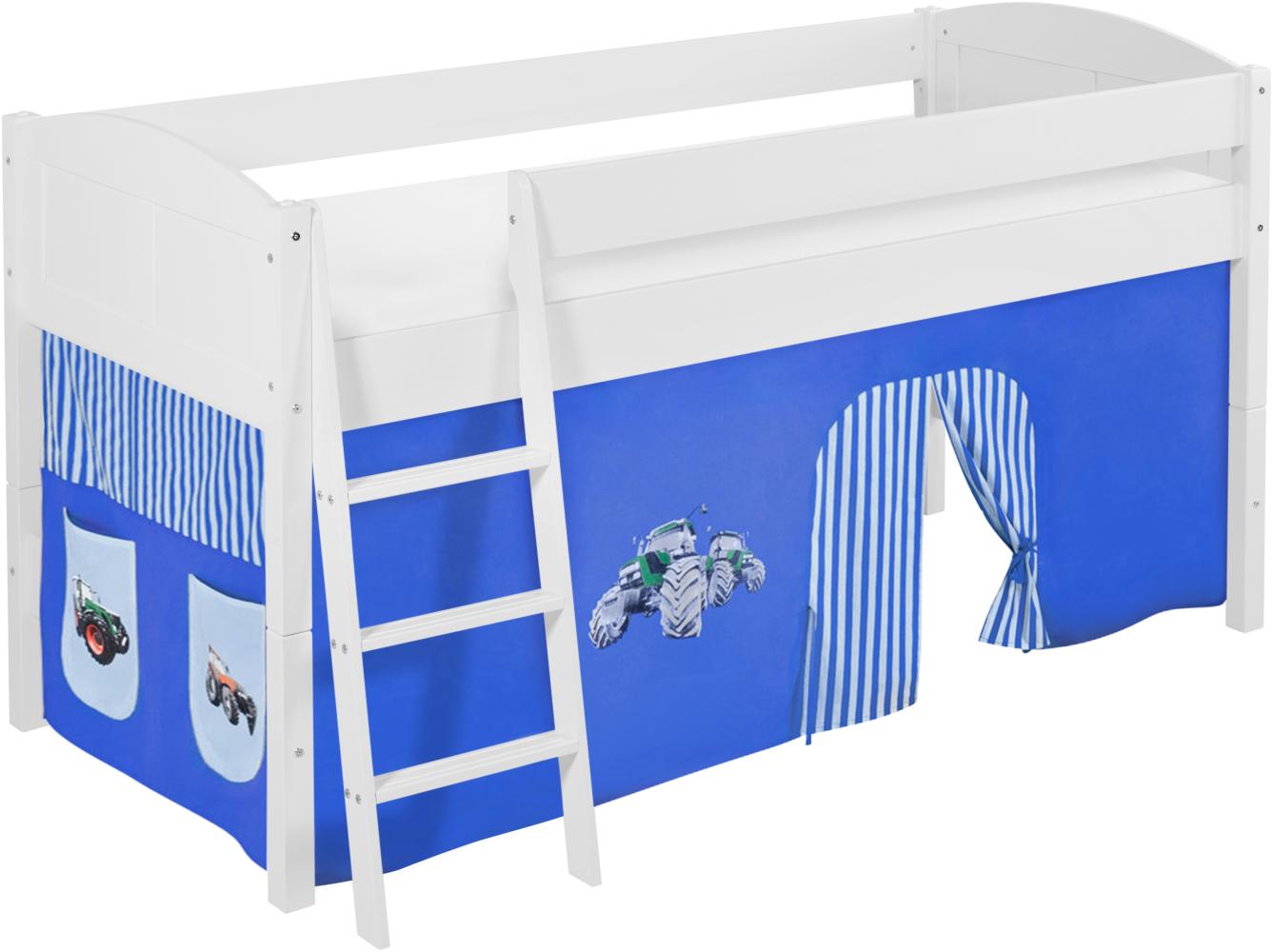 Lilokids 'Ida 4106' Spielbett 90 x 200 cm, Trecker Blau, Kiefer massiv, mit Vorhang Bild 1