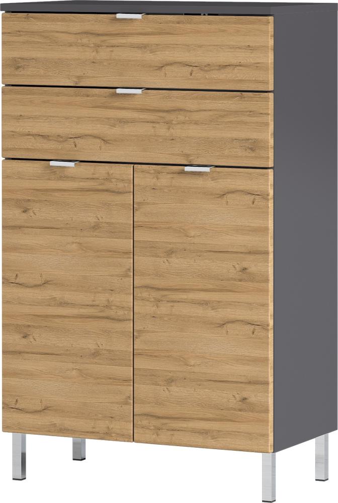 Kommode >M-415< (BxHxT: 60x97x34 cm) in anthrazit | hellbraun - 60x97x34 (BxHxT) Bild 1