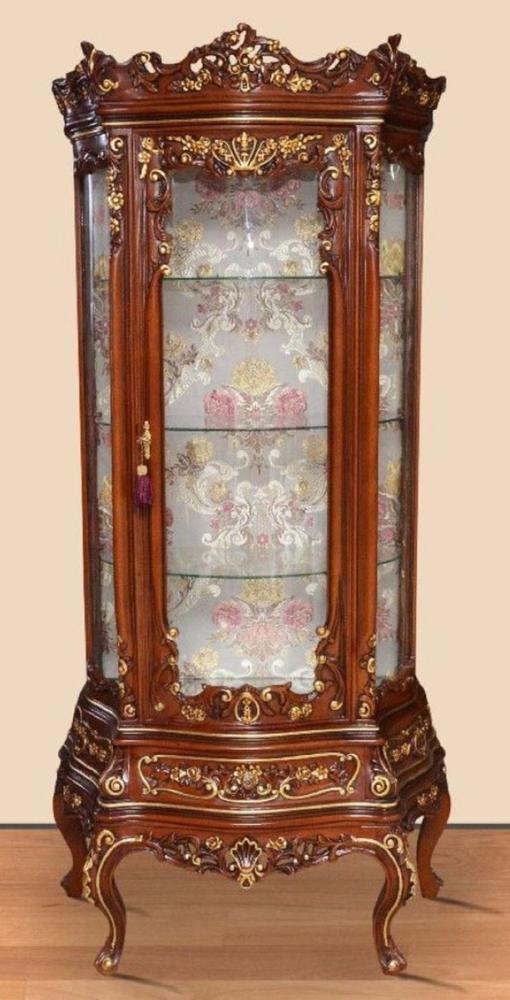 Casa Padrino Barock Vitrine Braun / Gold - Prunkvoller Barock Vitrinenschrank mit Glastür und Schublade - Handgefertigte Barock Wohnzimmer Möbel Bild 1