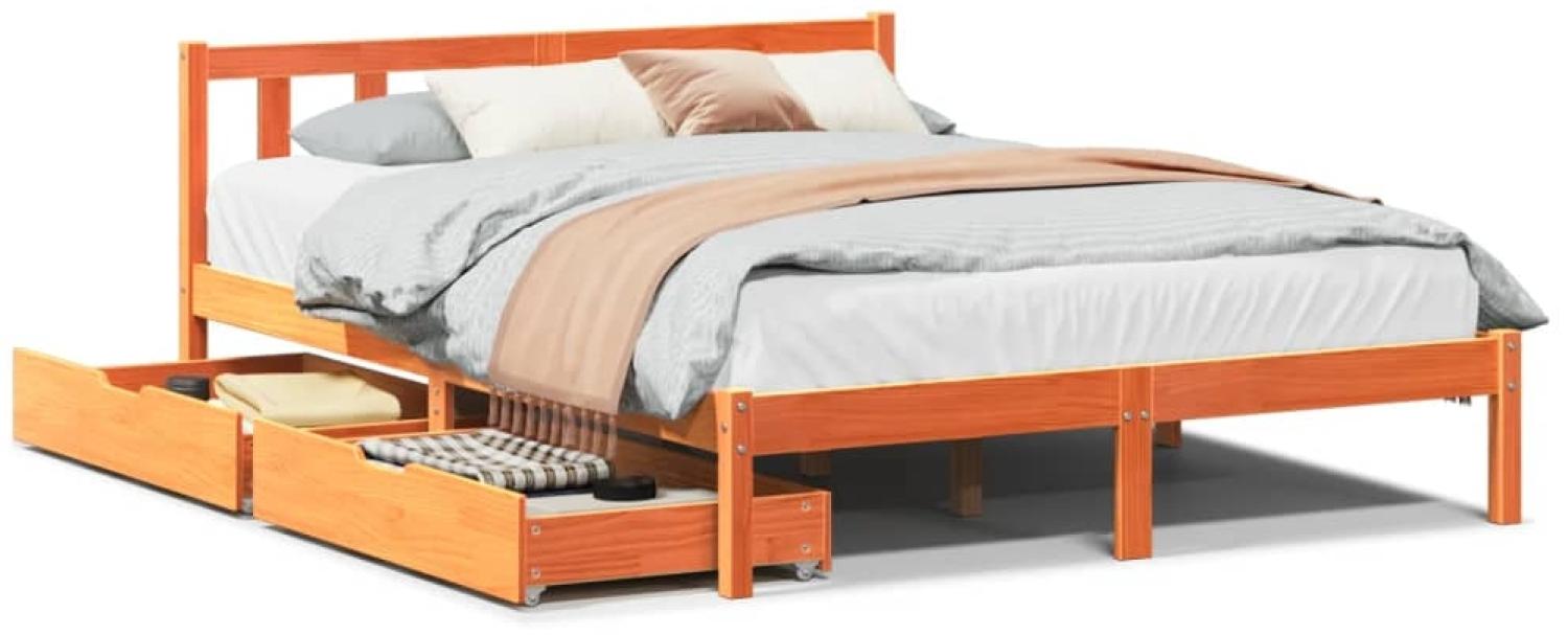 vidaXL Massivholzbett ohne Matratze Wachsbraun 135x190 cm Kiefernholz 3301488 Bild 1