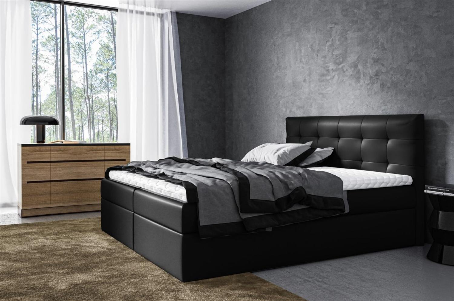 Boxspringbett Schlafzimmerbett VIDE XL, Schwarz, 160 x 220 cm, Kunstleder Bild 1