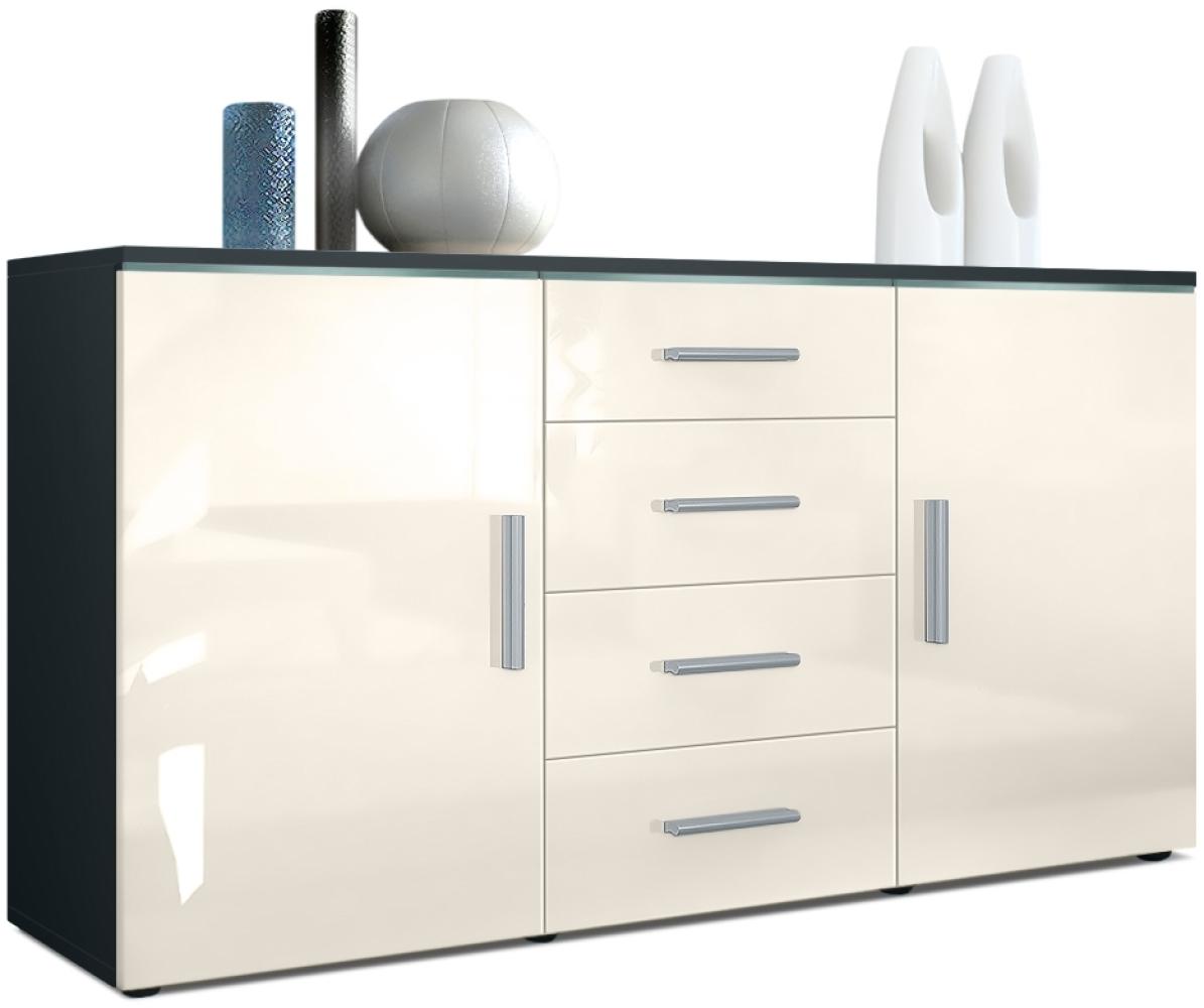 Sideboard Kommode Faro, Korpus in Schwarz matt / Front in Creme Hochglanz (139 x 72 x 35) Bild 1