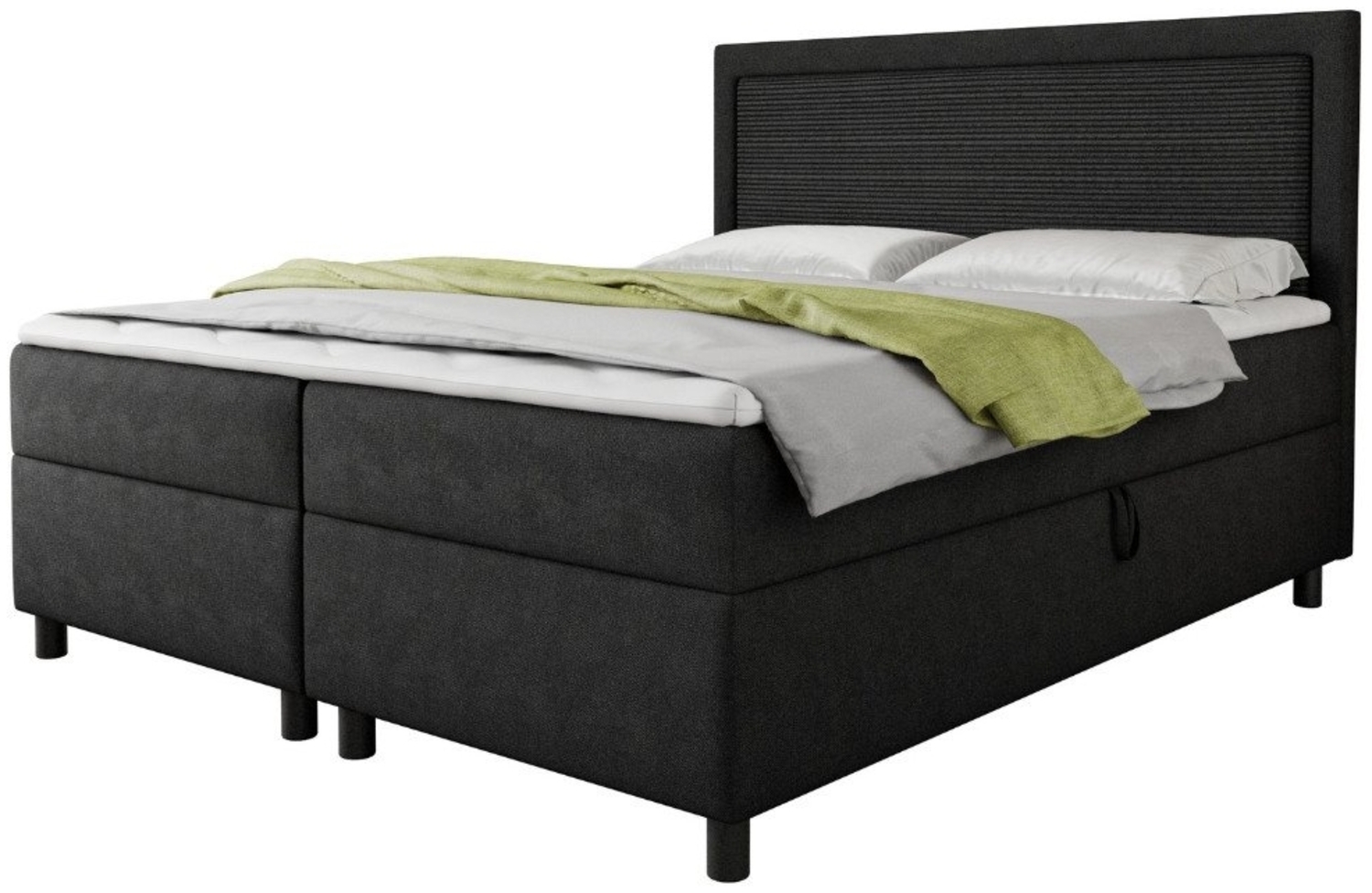 Deine Möbel 24 Boxspringbett JOHN Polsterbett Komplettbett Bett Schlafzimmer Kopfteil Cord (Bonell-Federkernmatratzen H3 Taschenfederkernmatratzen 7 Zonen H4 Stauraum, 3-St, 120x200 140x200 160x200 180x200 200x200), inkl. Bettkasten Topper Beige Grau G... Bild 1