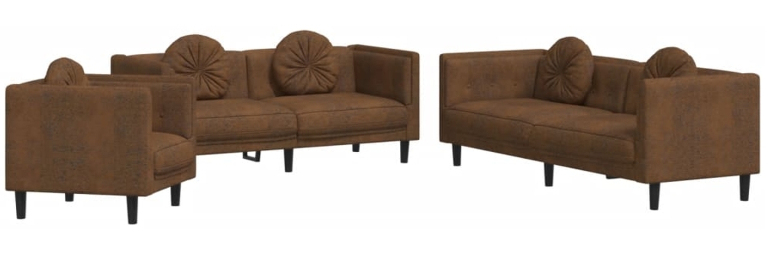 vidaXL 3-tlg. Sofagarnitur mit Kissen Braun Samt 3209256 Bild 1