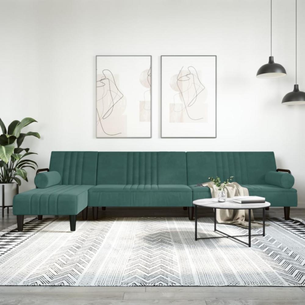 Schlafsofa in L-Form Dunkelgrün 260 x 140 x 70 cm Samt (Farbe: Grün) Bild 1