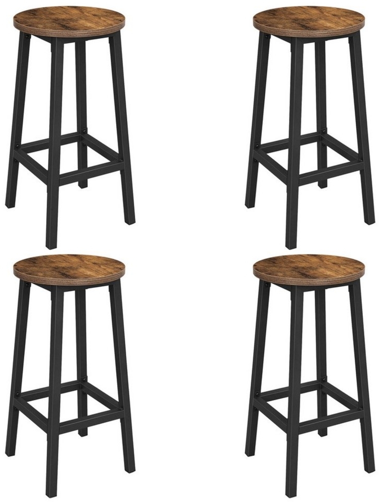 Vasagle Barhocker, 4er Set Barstuhl, Küchenstühle mit Stahlgestell, rund, einfache Montage, Industrie-Design, Holzspanplatte, Stahl, vintagebraun-schwarz, 32x65 cm (Ø x H) Bild 1