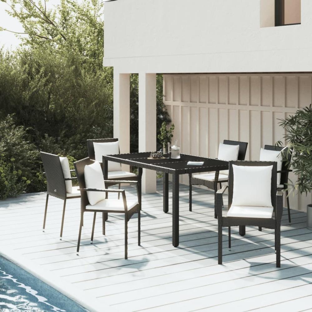 vidaXL 7-tlg. Garten-Essgruppe mit Kissen Schwarz Poly Rattan Bild 1