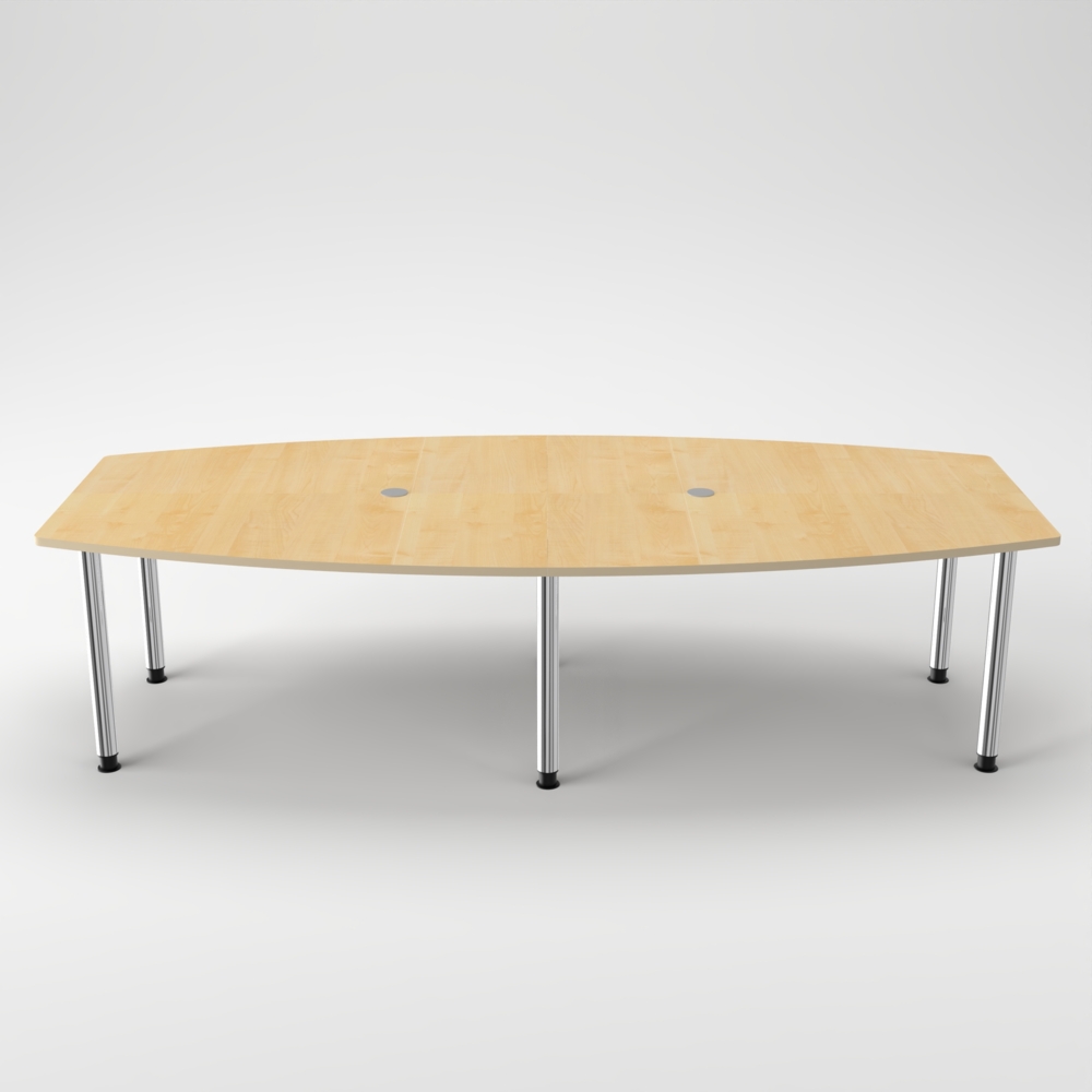 Rheinland Möbel Konferenztisch KONTI 280x130 cm – ovaler Besprechungstisch in Ahorn mit verchromten Rundrohrfüßen & 2 Kabelauslässen, erweiterbarer Meetingtisch für 8–10 Personen, moderner XXL-Tisch fürs Büro Bild 1