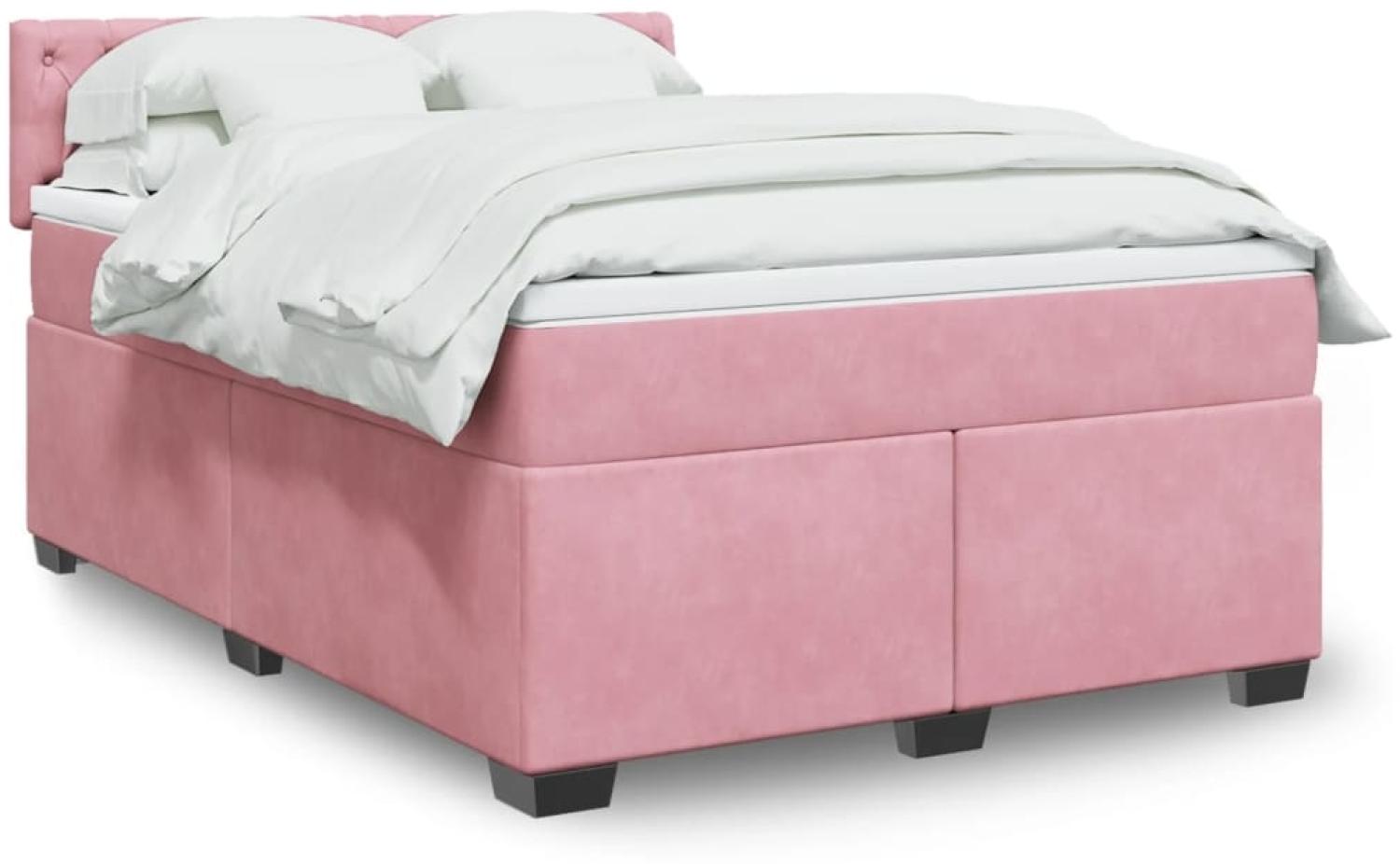 vidaXL Boxspringbett mit Matratze Rosa 140x190 cm Samt 3288617 Bild 1